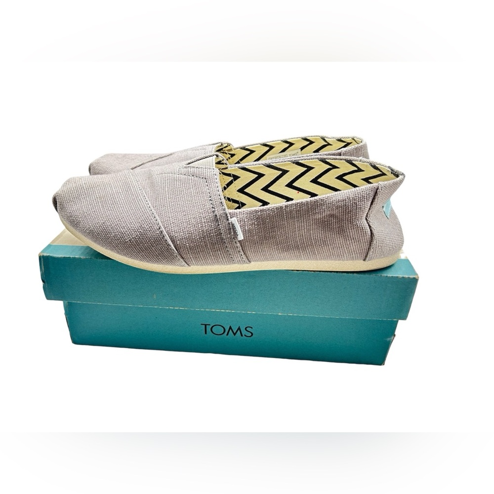 TOMS Light Gray Canvas Slip-On Shoes with Chevron Lining